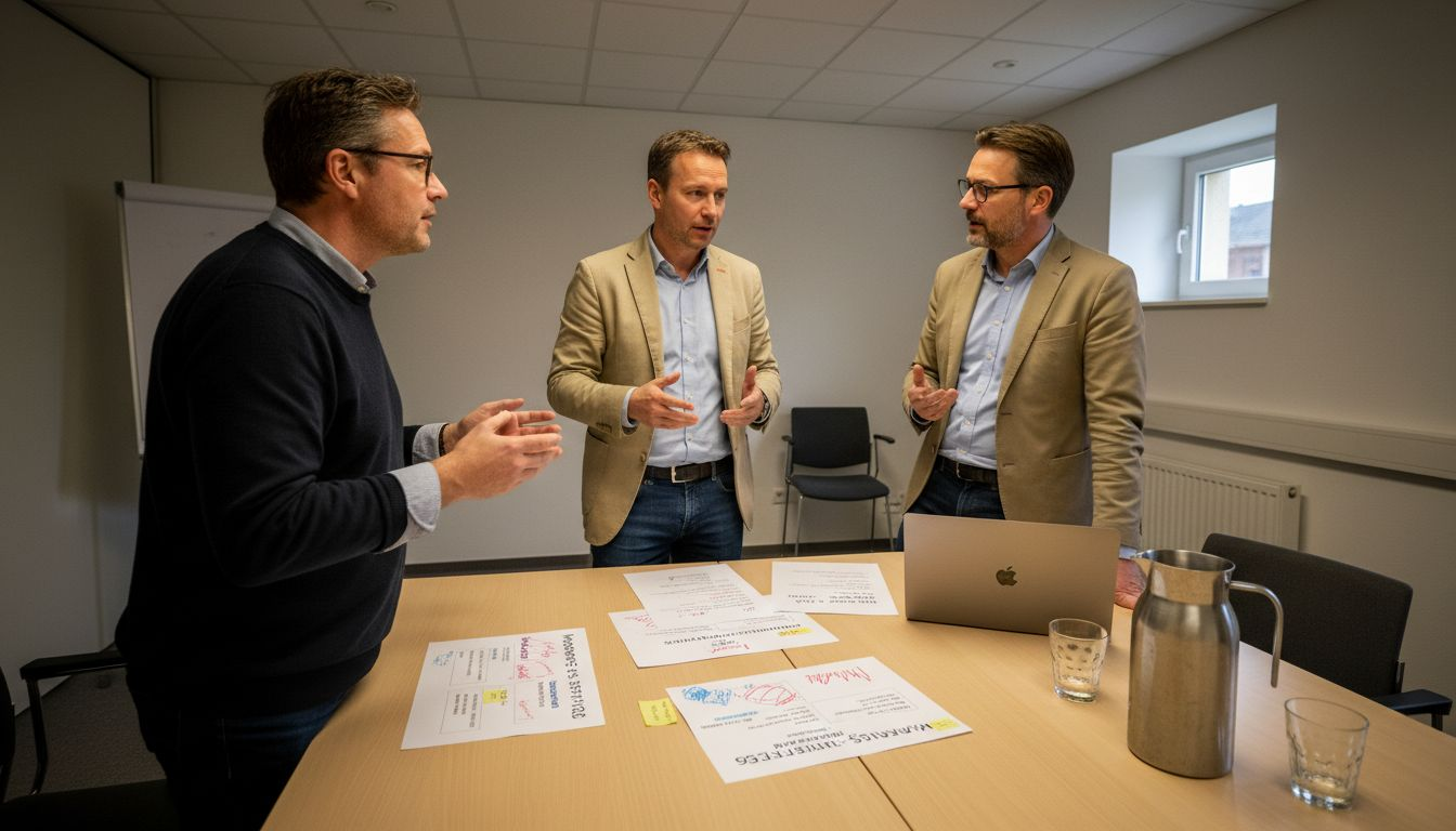 Das Marketing-Team setzt sich zusammen, um die Suchmaschinenoptimierung zu planen.