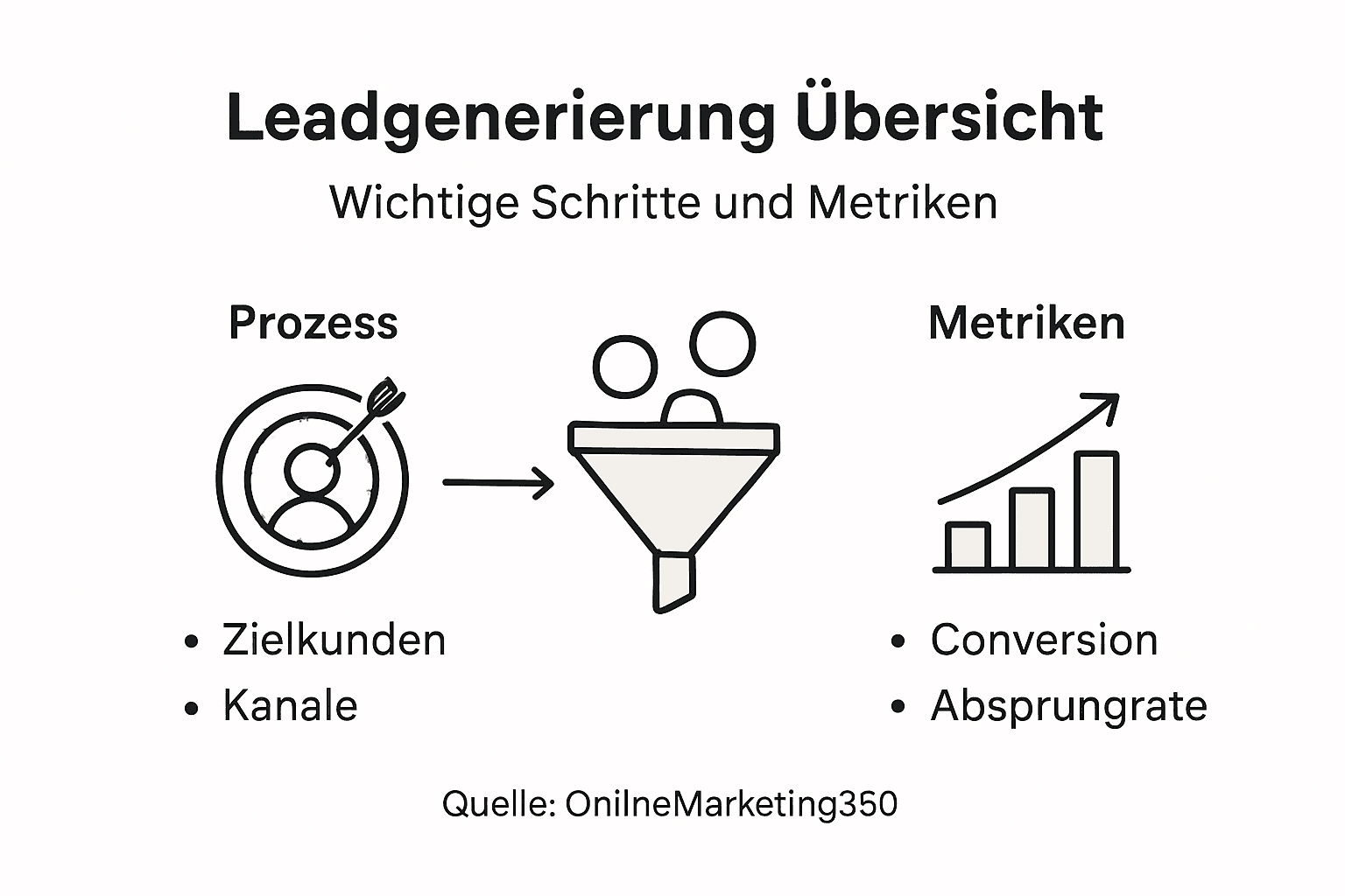 Übersichtsgrafik zum Ablauf der Leadgenerierung inklusive relevanter Kennzahlen