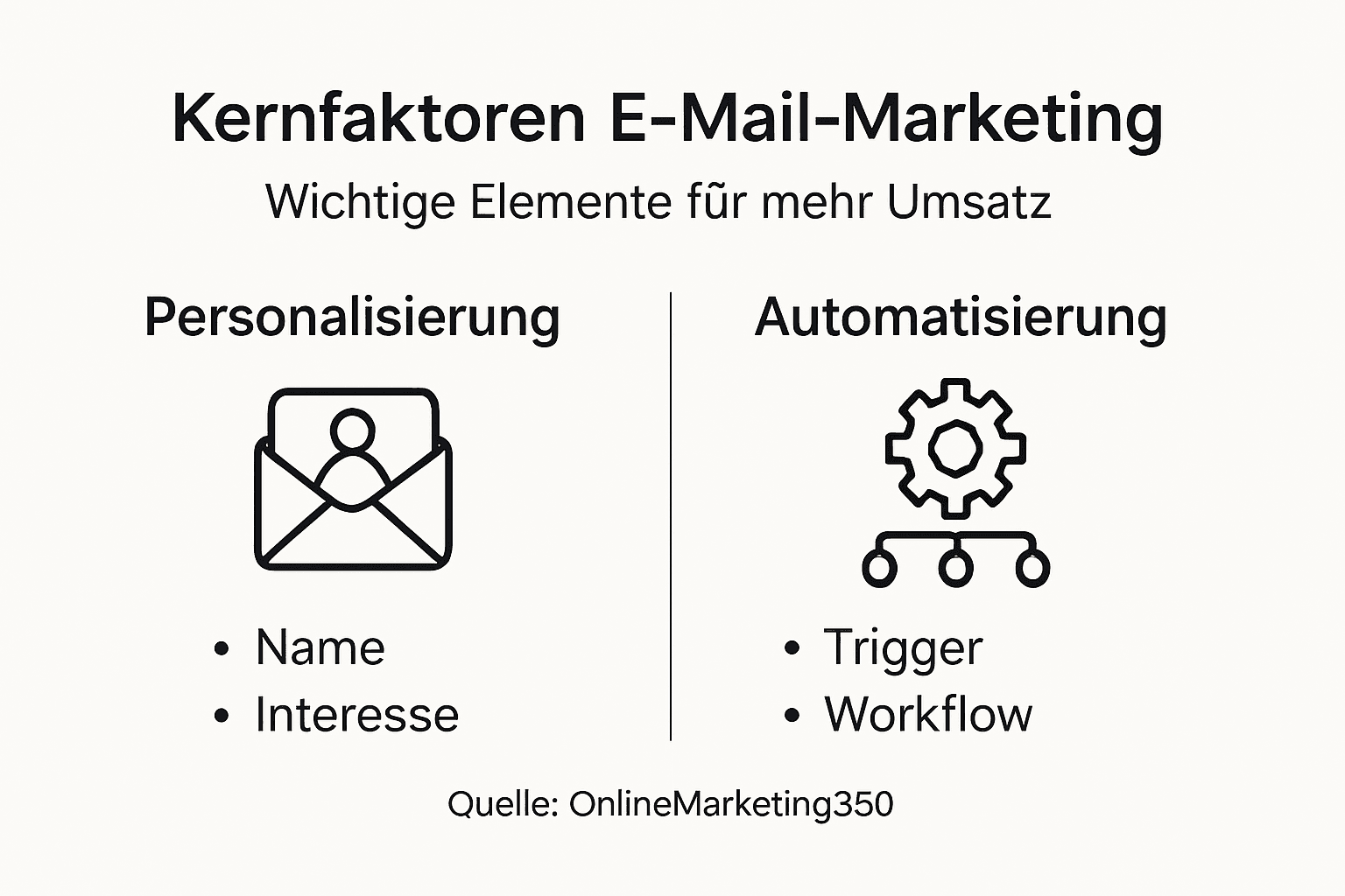 Grafik: Die wichtigsten Erfolgsfaktoren für effektives E-Mail-Marketing auf einen Blick
