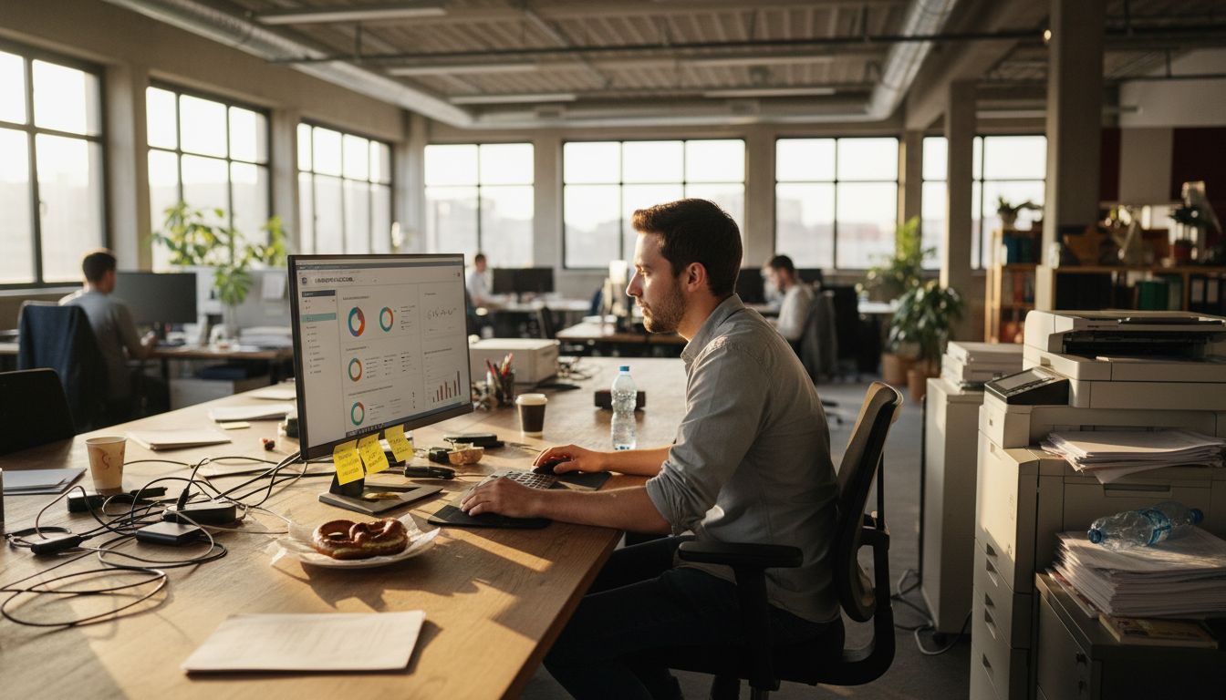 Ein Manager verschafft sich einen Überblick über das automatisierte Marketing-Dashboard.