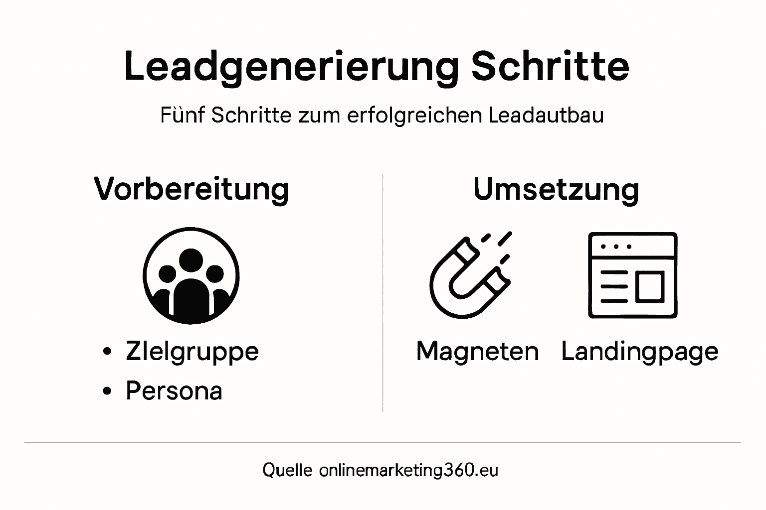 Übersichtliche Infografik: Die wichtigsten Schritte zur erfolgreichen Leadgenerierung auf einen Blick