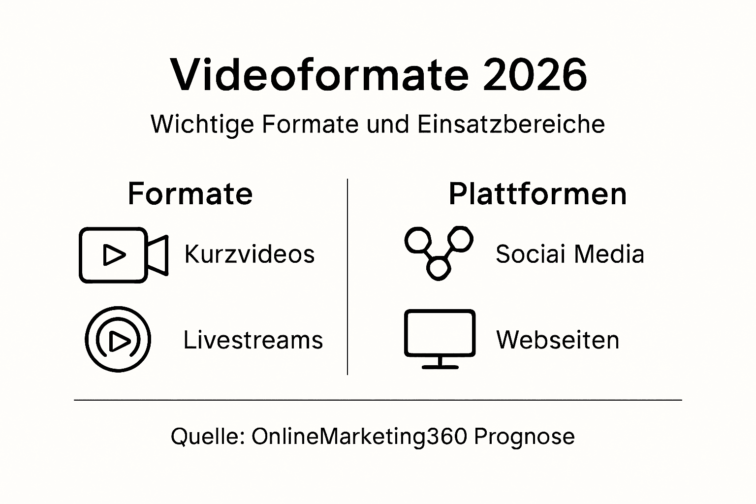 Übersicht: Die wichtigsten Videoformate und Plattformen im Jahr 2026 – eine Infografik