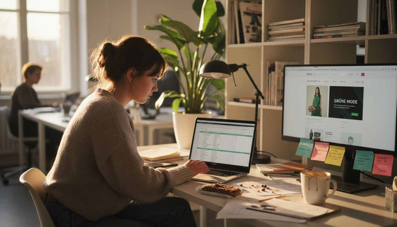 Eine Marketingexpertin prüft die Inhalte der Landingpage auf Herz und Nieren.