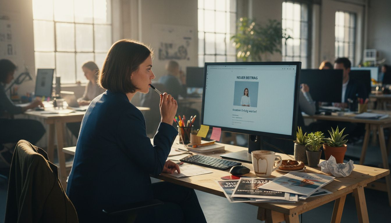 Eine Frau arbeitet an der Konzeption einer Kampagne zur Steigerung der Markenbekanntheit.