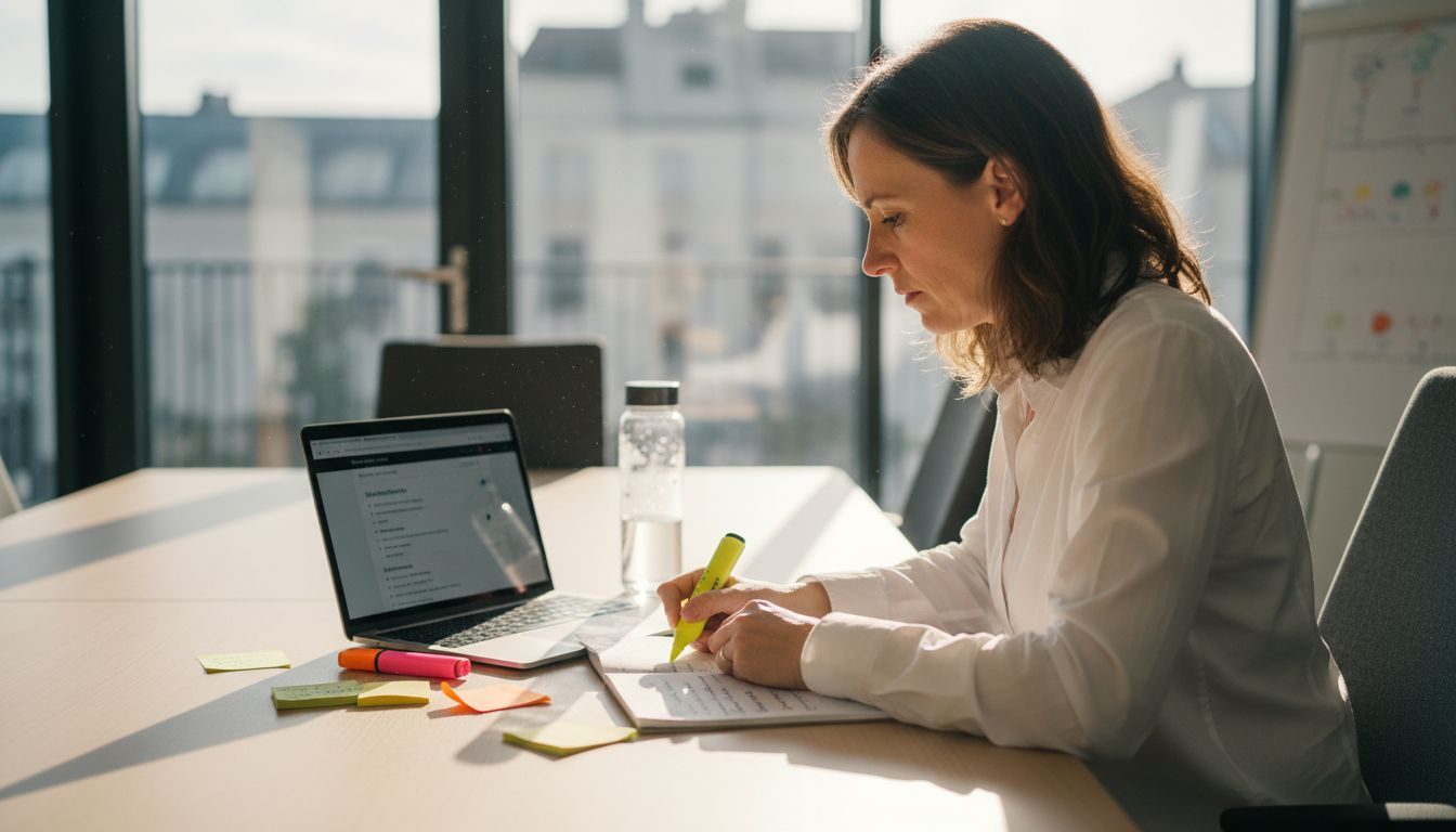 Marketing-Experte prüft Notizen zur SEO-Content-Strategie