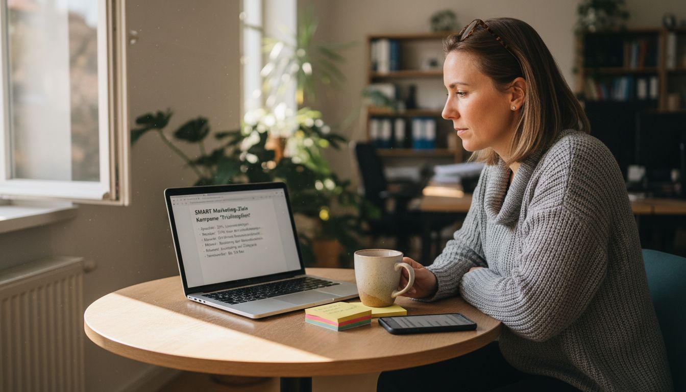 Ein Fachexperte definiert am Schreibtisch die Ziele für die nächste Kampagne.