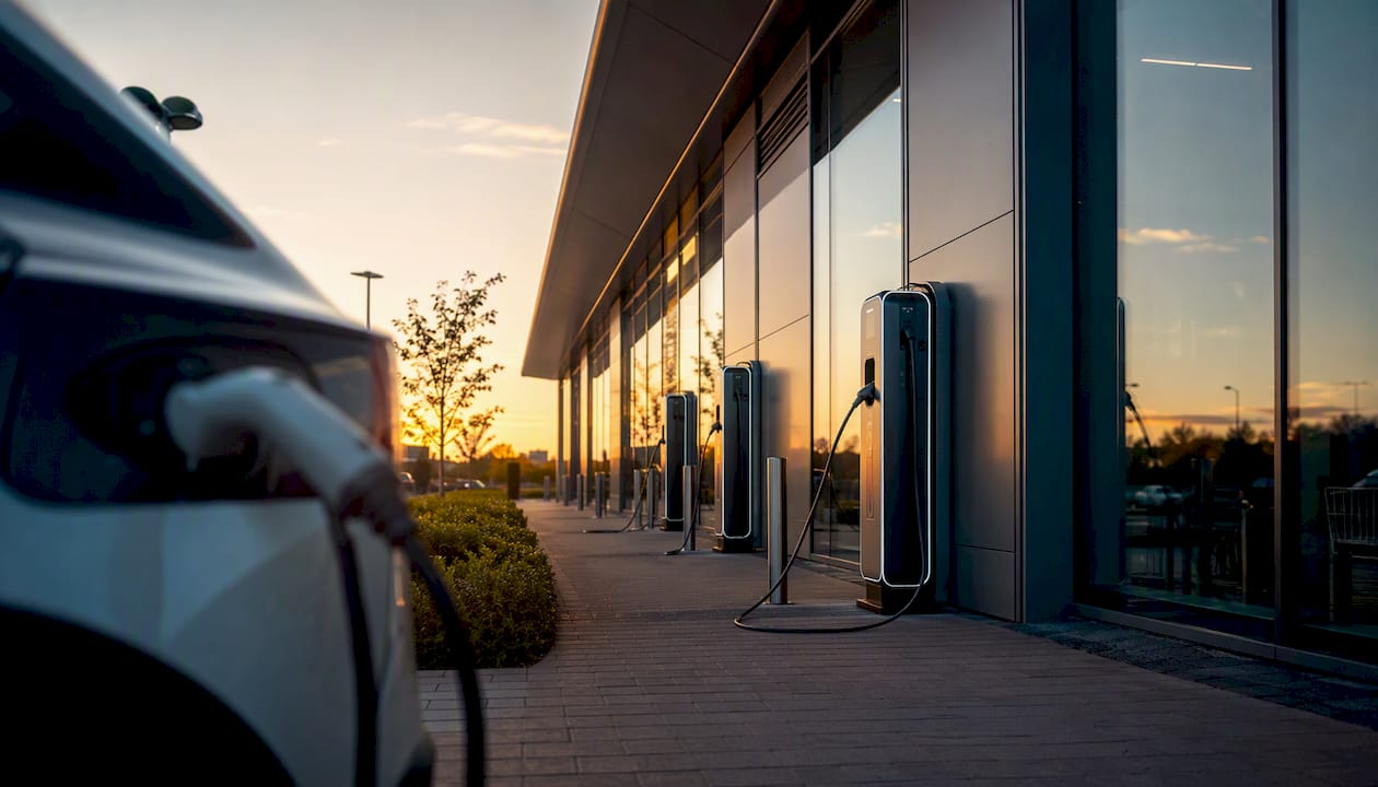 Commercial EV charging site with multiple chargers