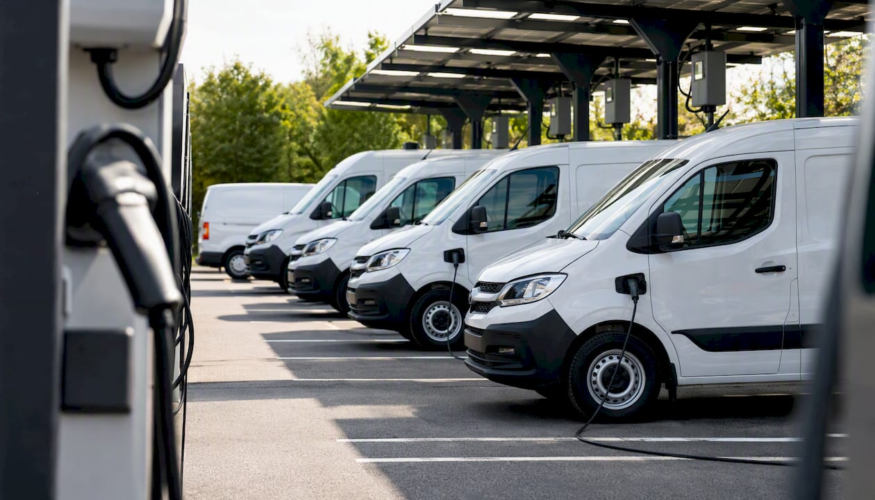 Fleet depot with electric vehicle charging setup