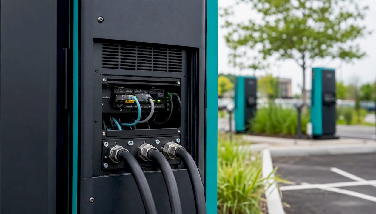 EV charger communication wiring close-up