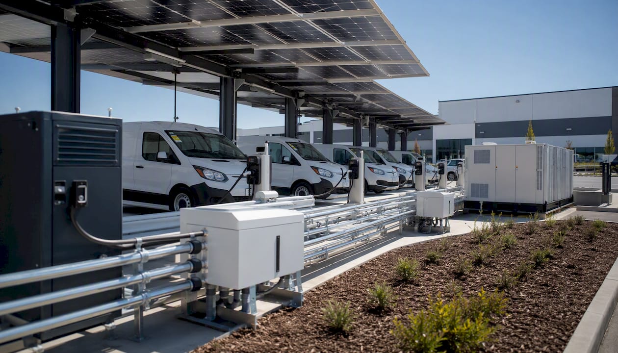 Fleet depot charging with integrated energy system wiring