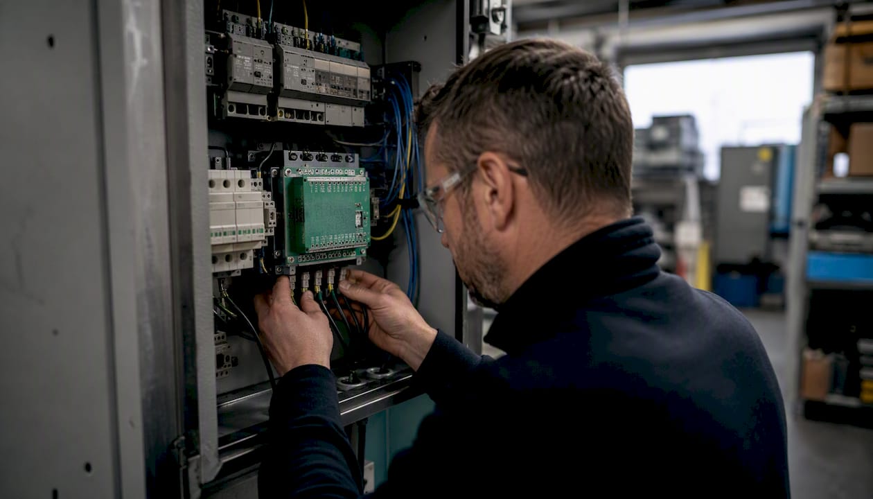 Technician hands installing PME protection board