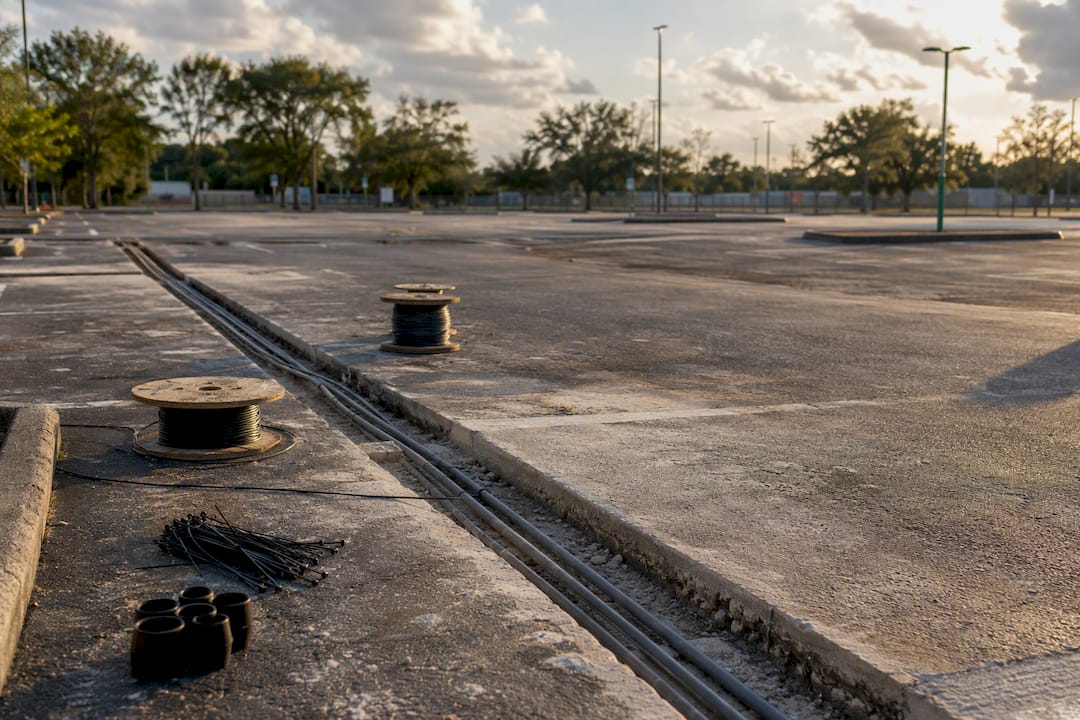 Car park resurfacing with new conduit installation