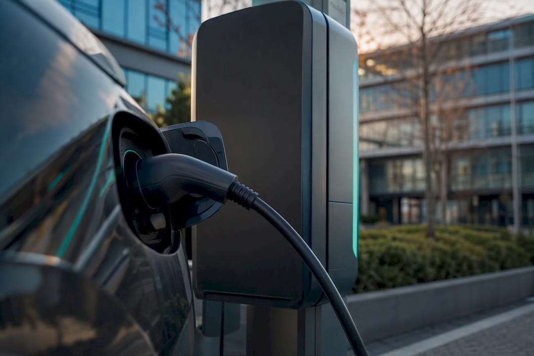 Close-up of EV charging port and cable connection