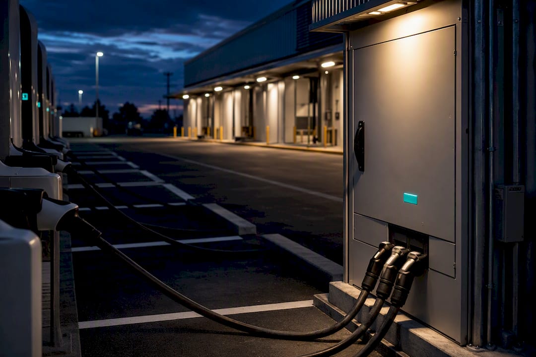 Commercial fleet depot during EV charging