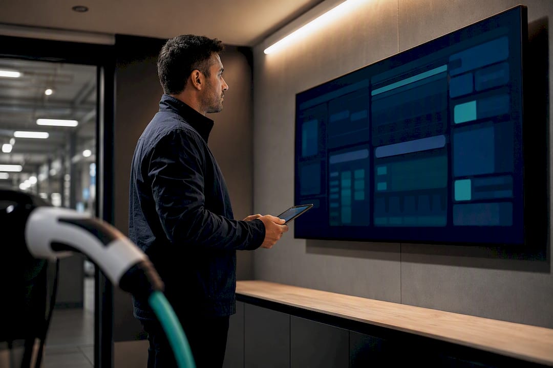 Analyst reviewing commercial charging software