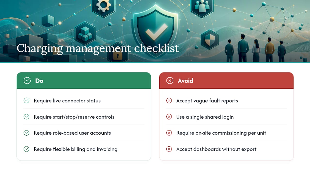 Charging management software features: the core checklist — overview diagram