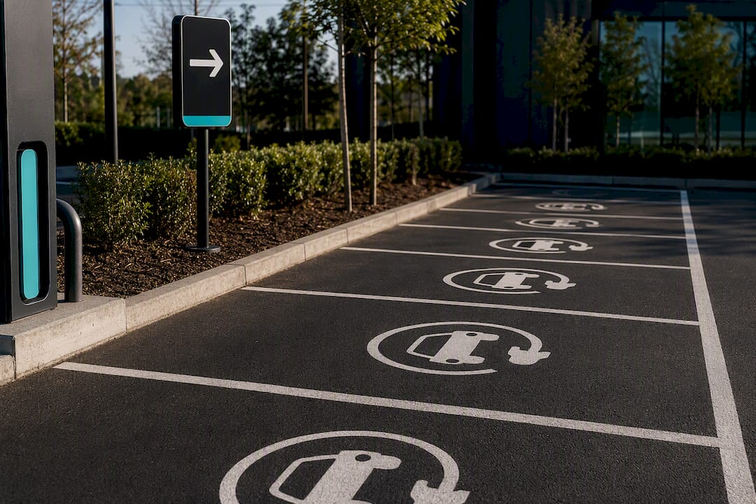 Marked EV bays with upright signage