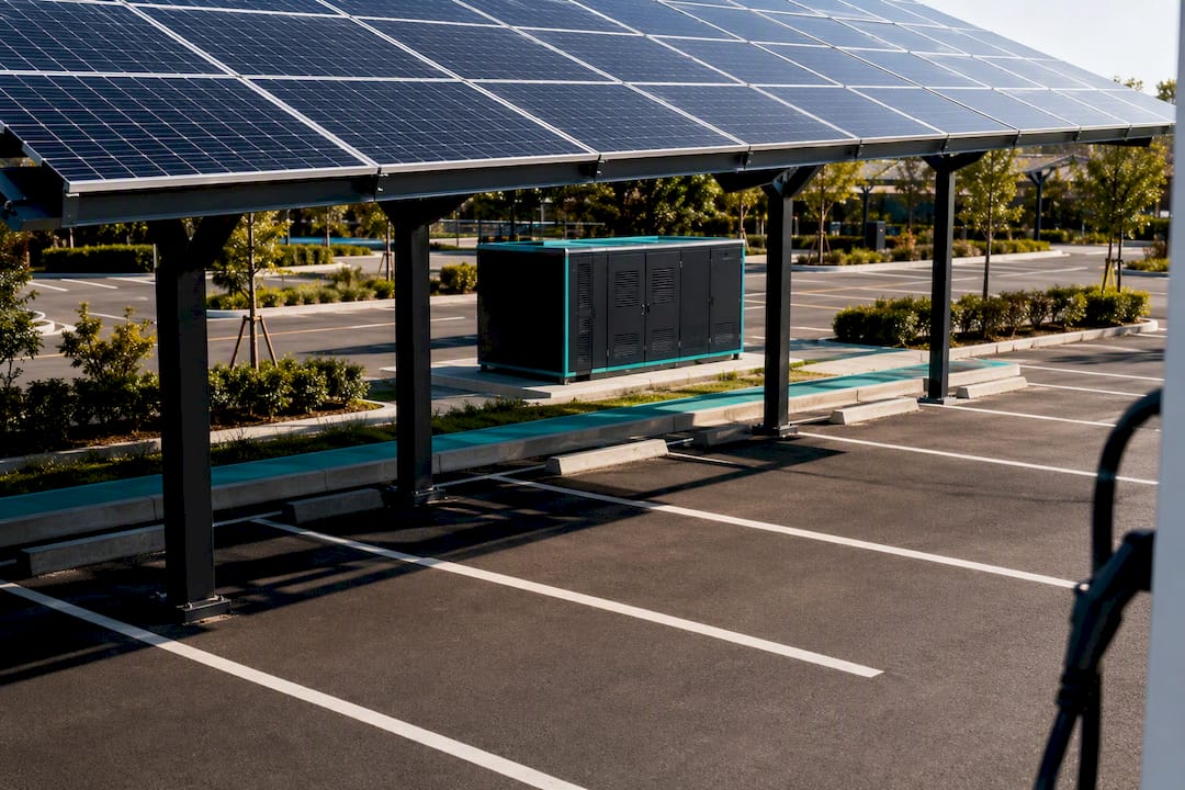 Solar canopy and battery storage at retail chargers