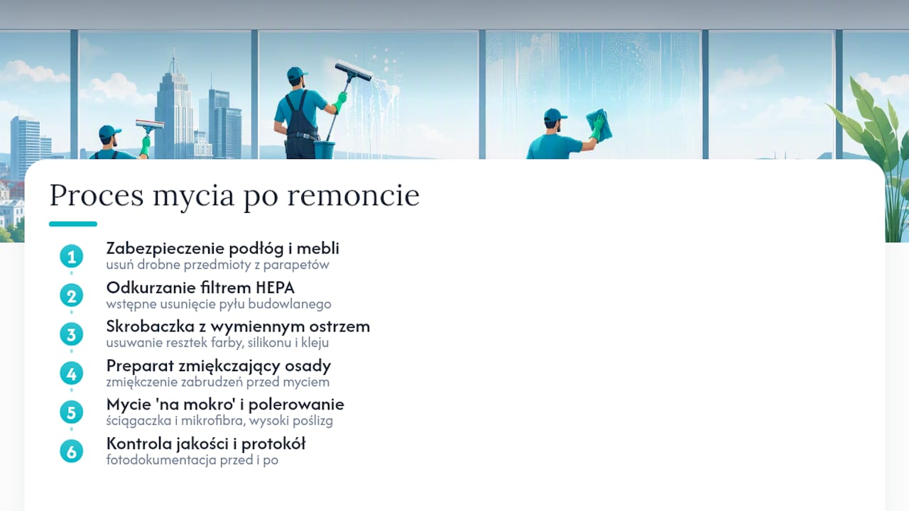 Infografika: krok po kroku – jak skutecznie umyć okna po remoncie
