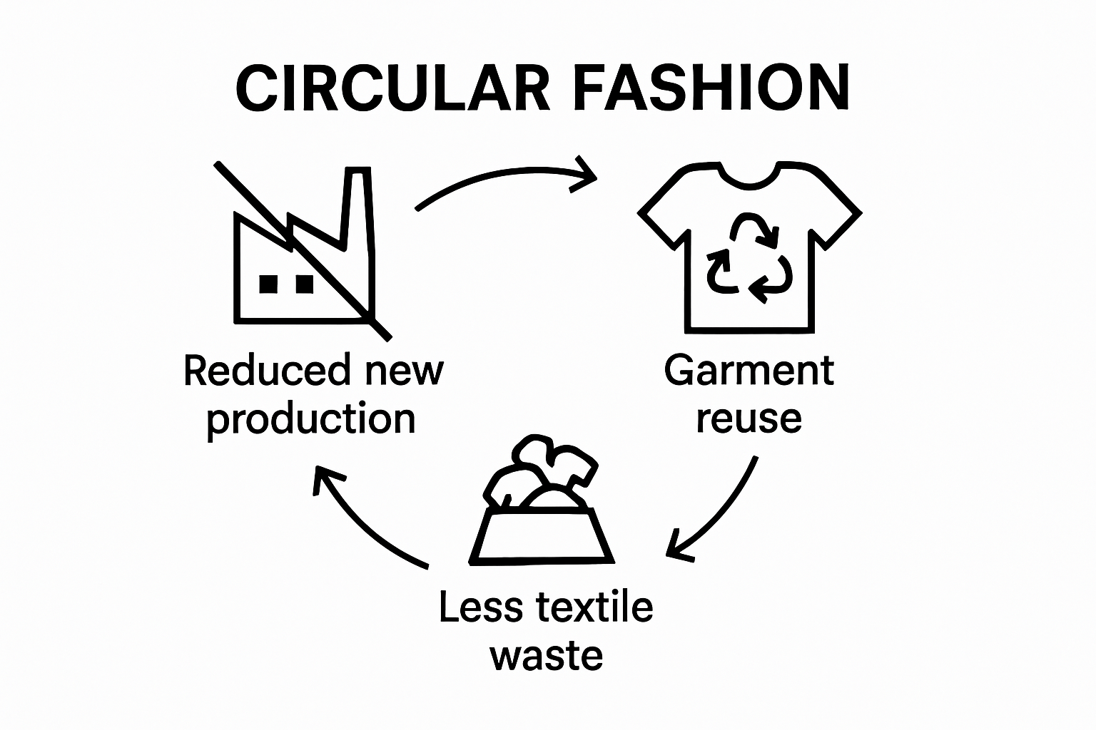 Infographic showing vintage fashion's sustainability benefits: reduced production, reuse, less waste