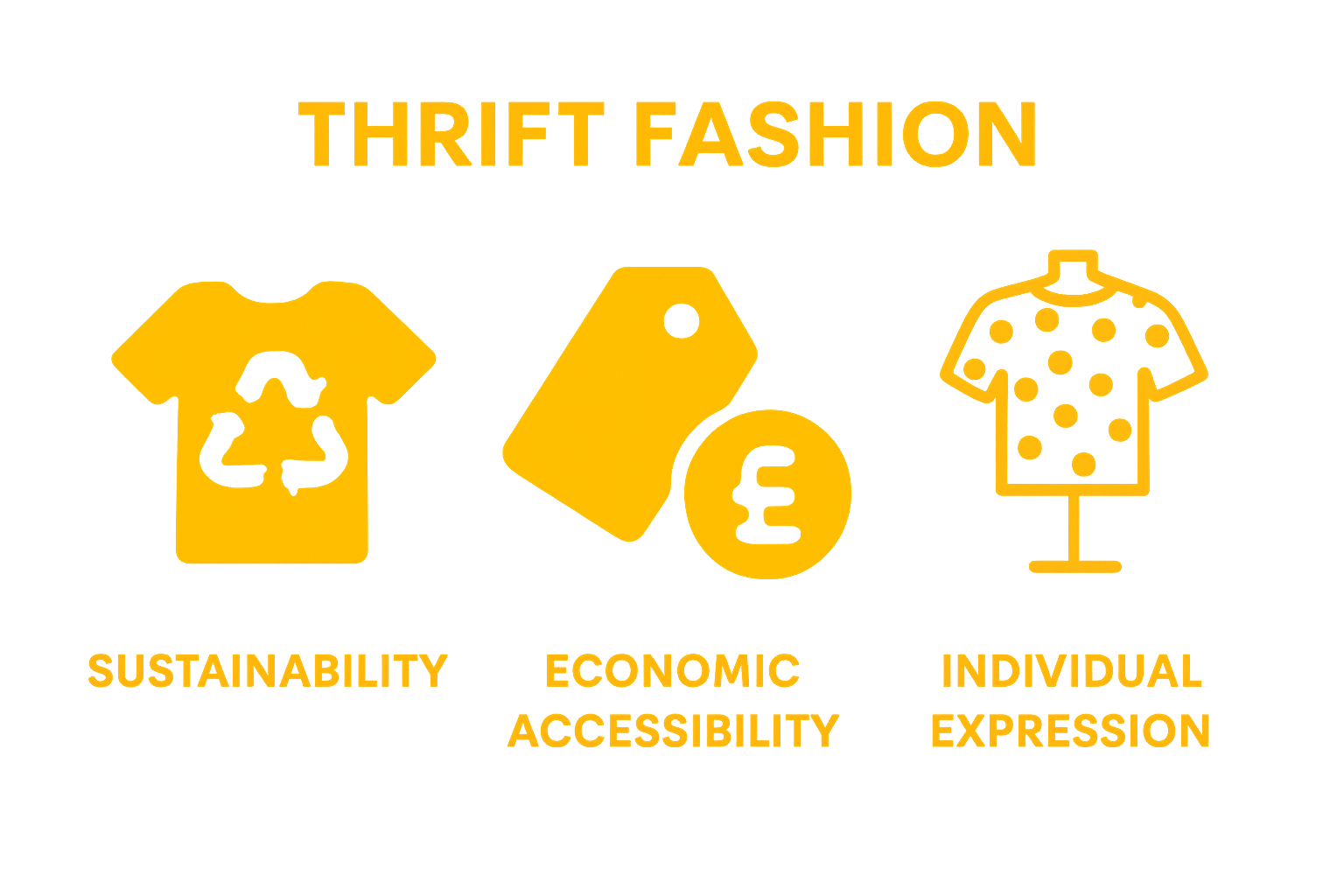 Sustainability, affordability, and self-expression principles of thrift fashion visualized