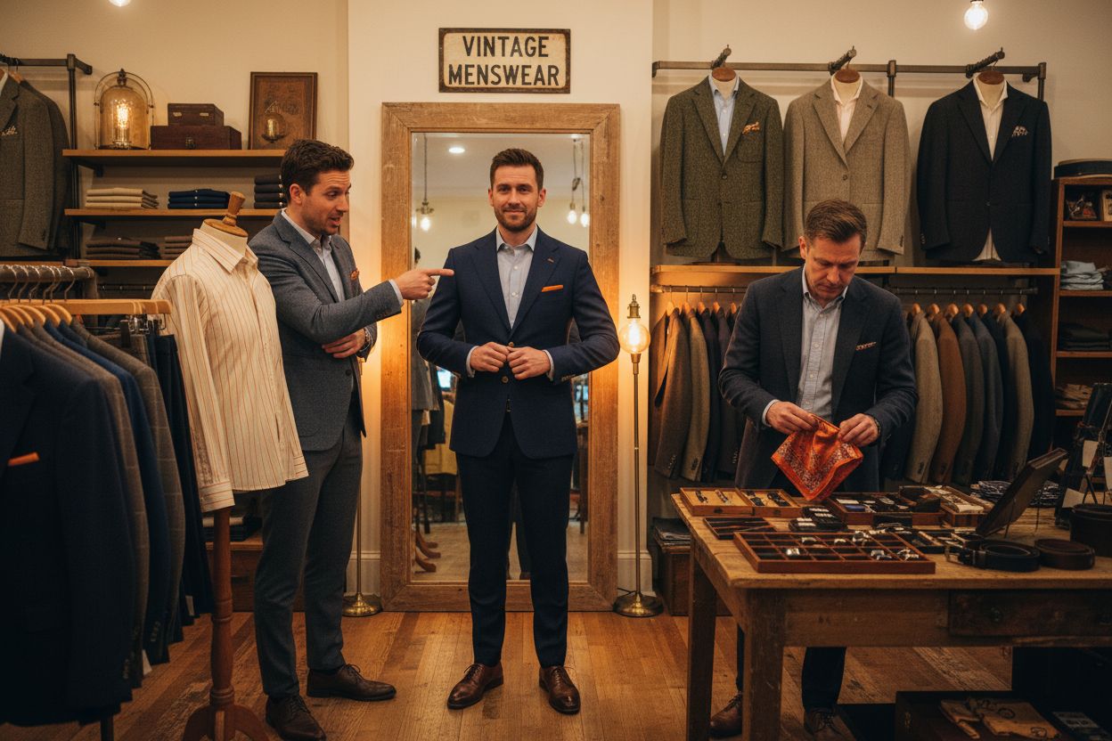 vintage menswear shopping scene
