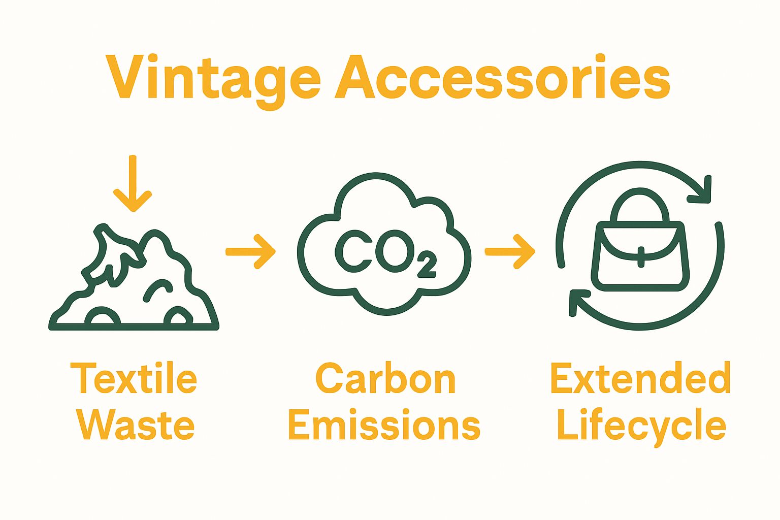 Infographic comparing textile waste, carbon emissions, and product lifecycle for vintage accessories