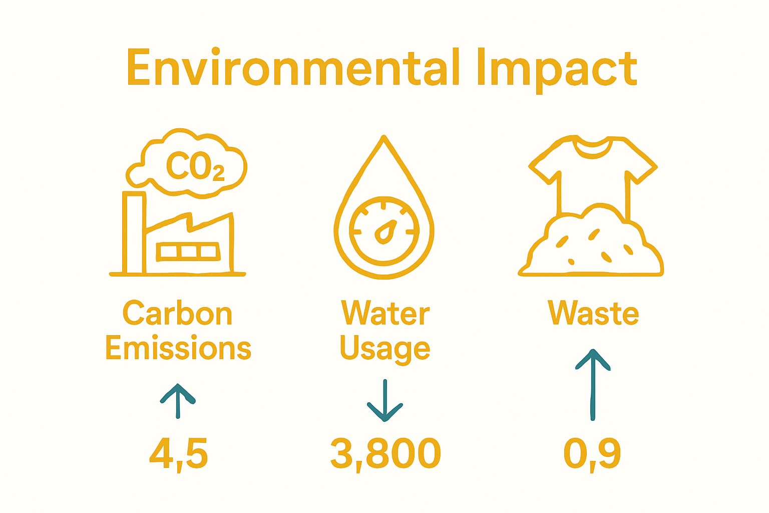 Simple icons of emissions, water use, and fashion waste