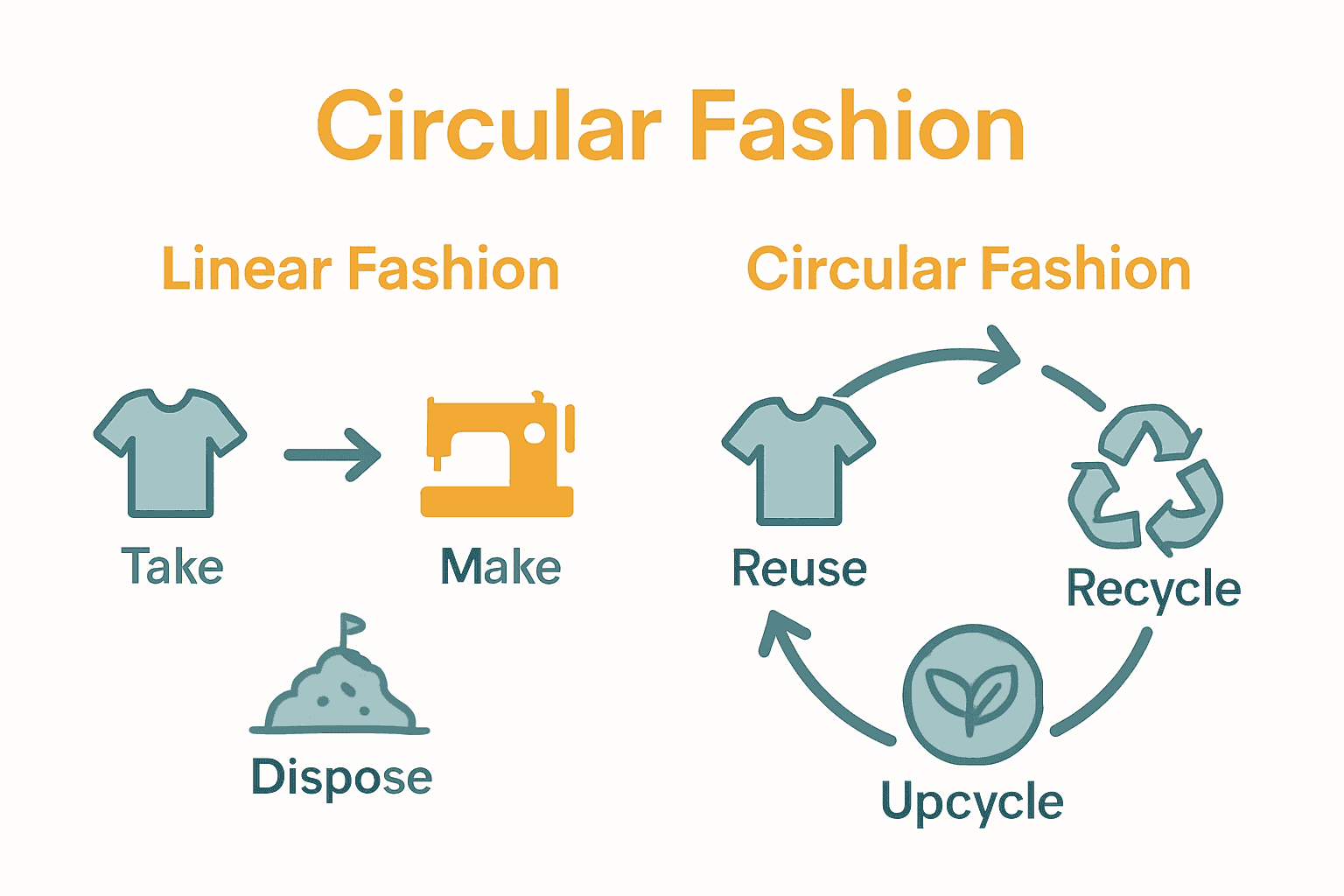 Comparison infographic showing linear vs circular fashion models