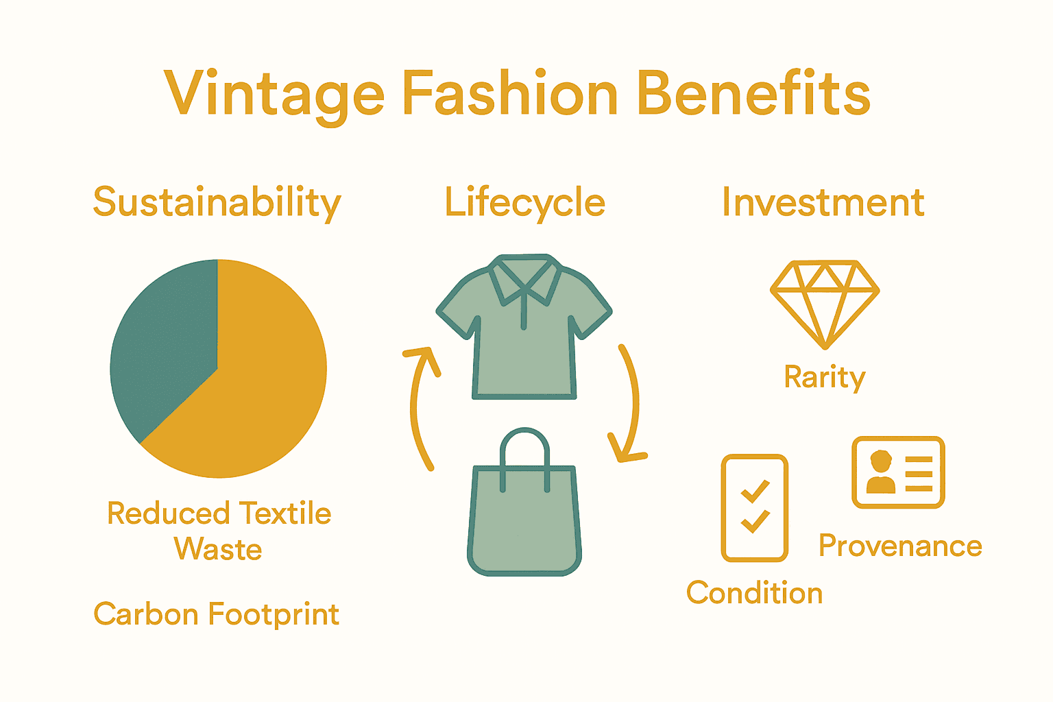 Infographic showing sustainability and investment benefits of vintage fashion.