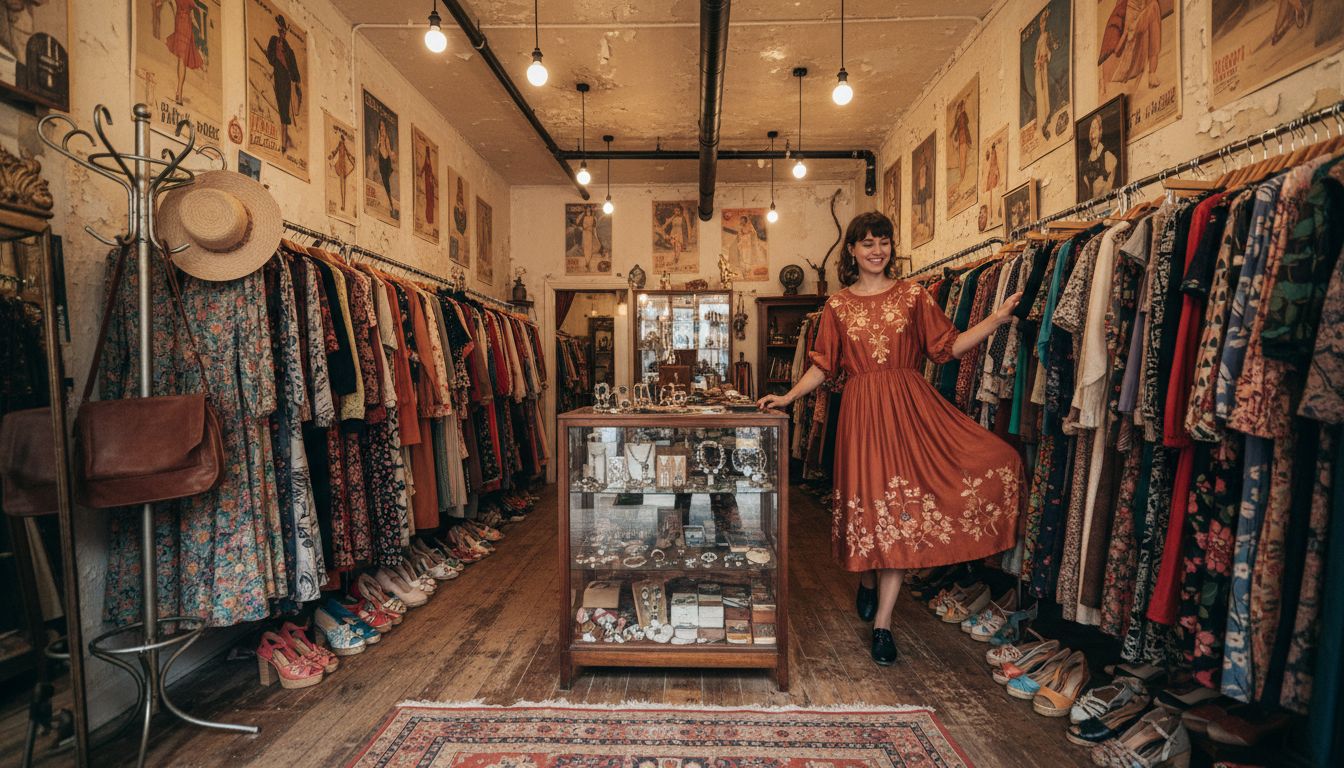 Shopper browsing at vintage clothing store