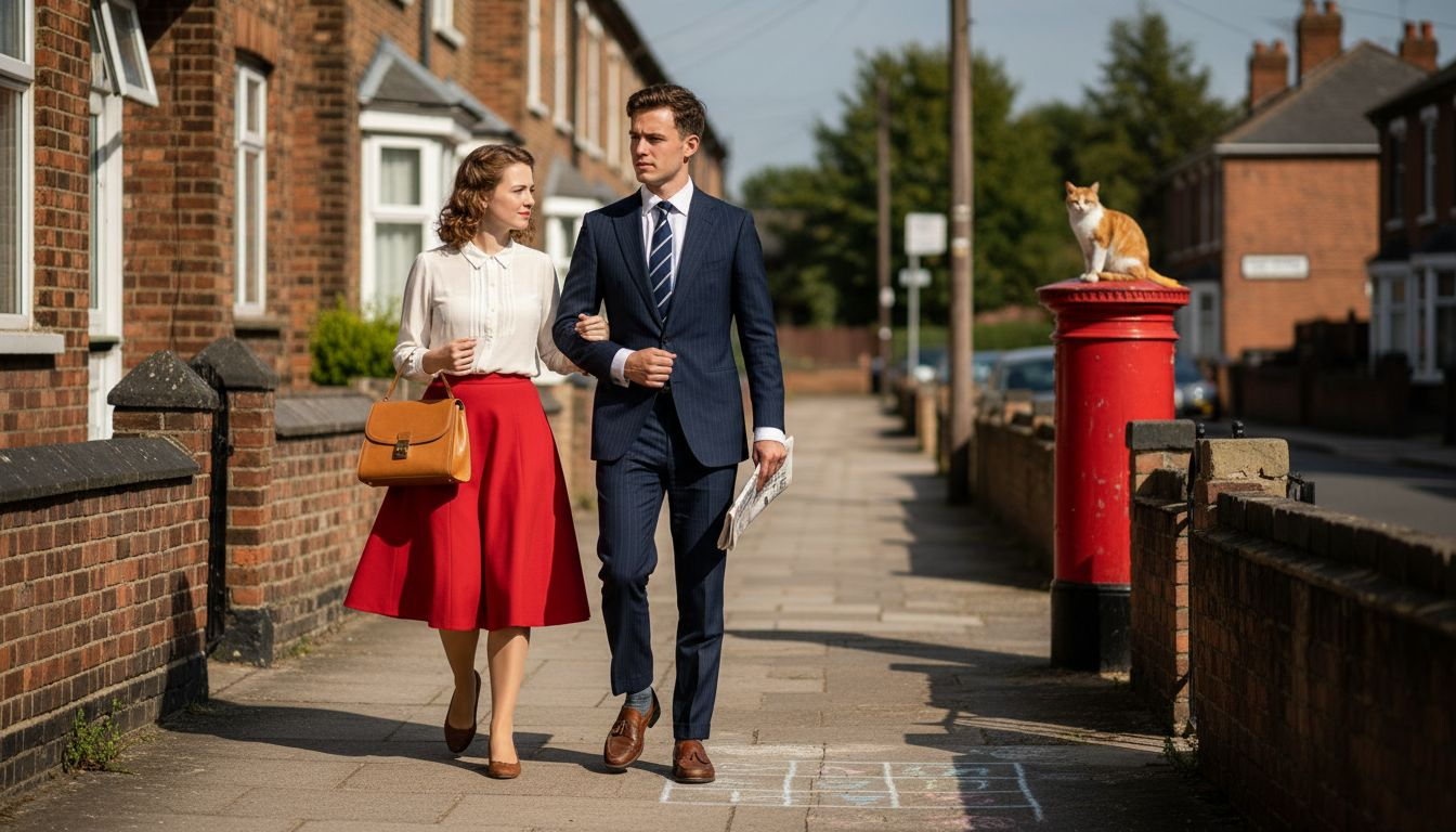 Couple in 1950s streetwear