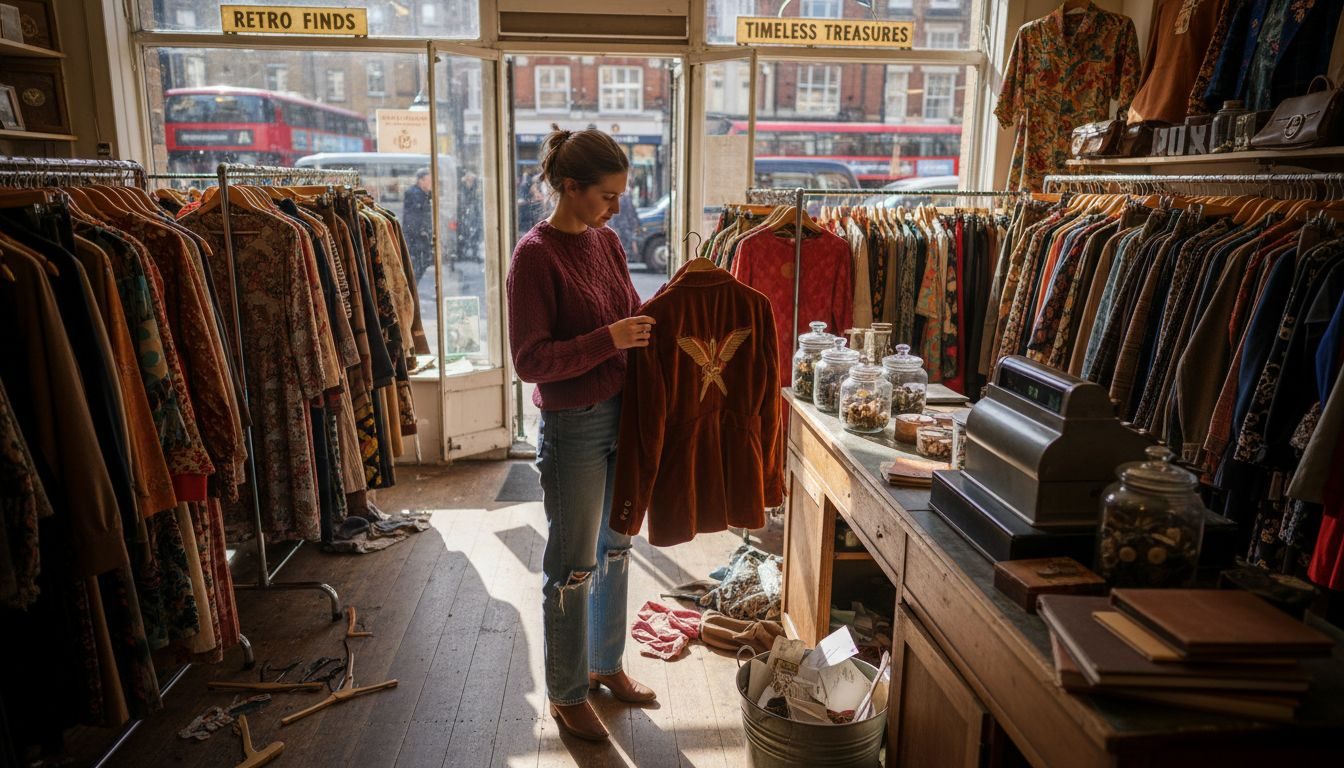 Woman shopping in vintage clothing store