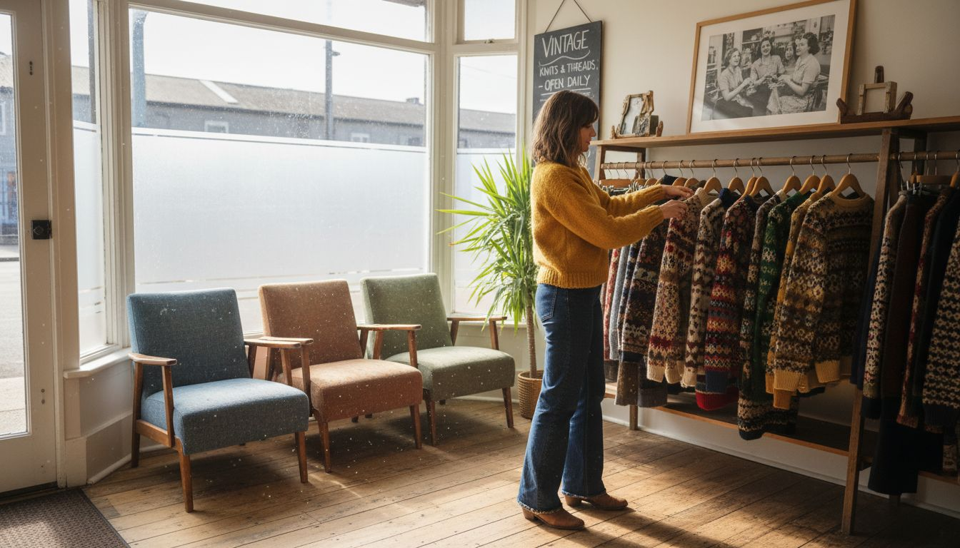Curated display of vintage knitwear in boutique