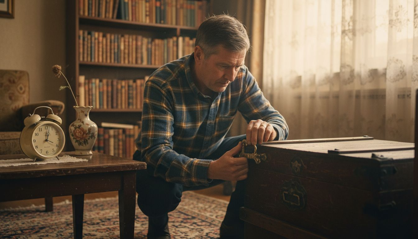 Man inspecting vintage and retro items