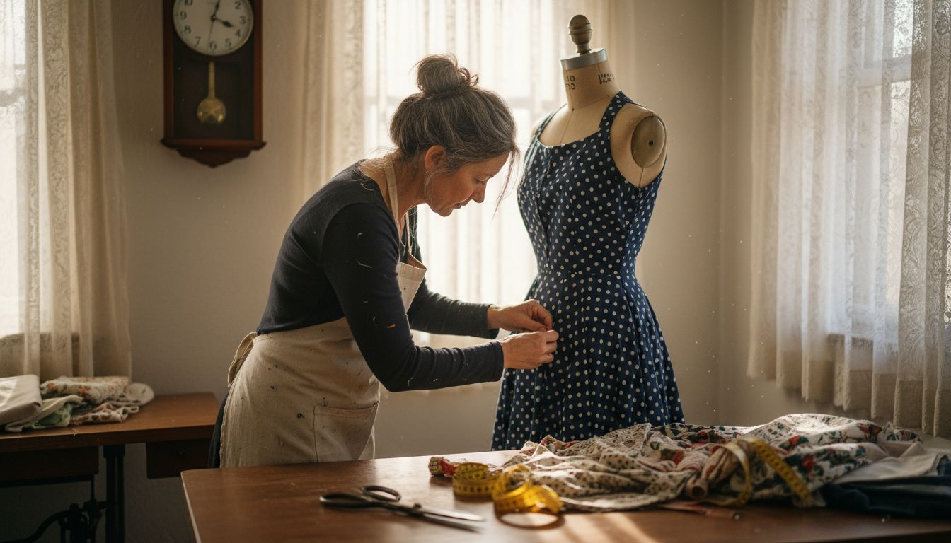 Dressmaker working on vintage style dress