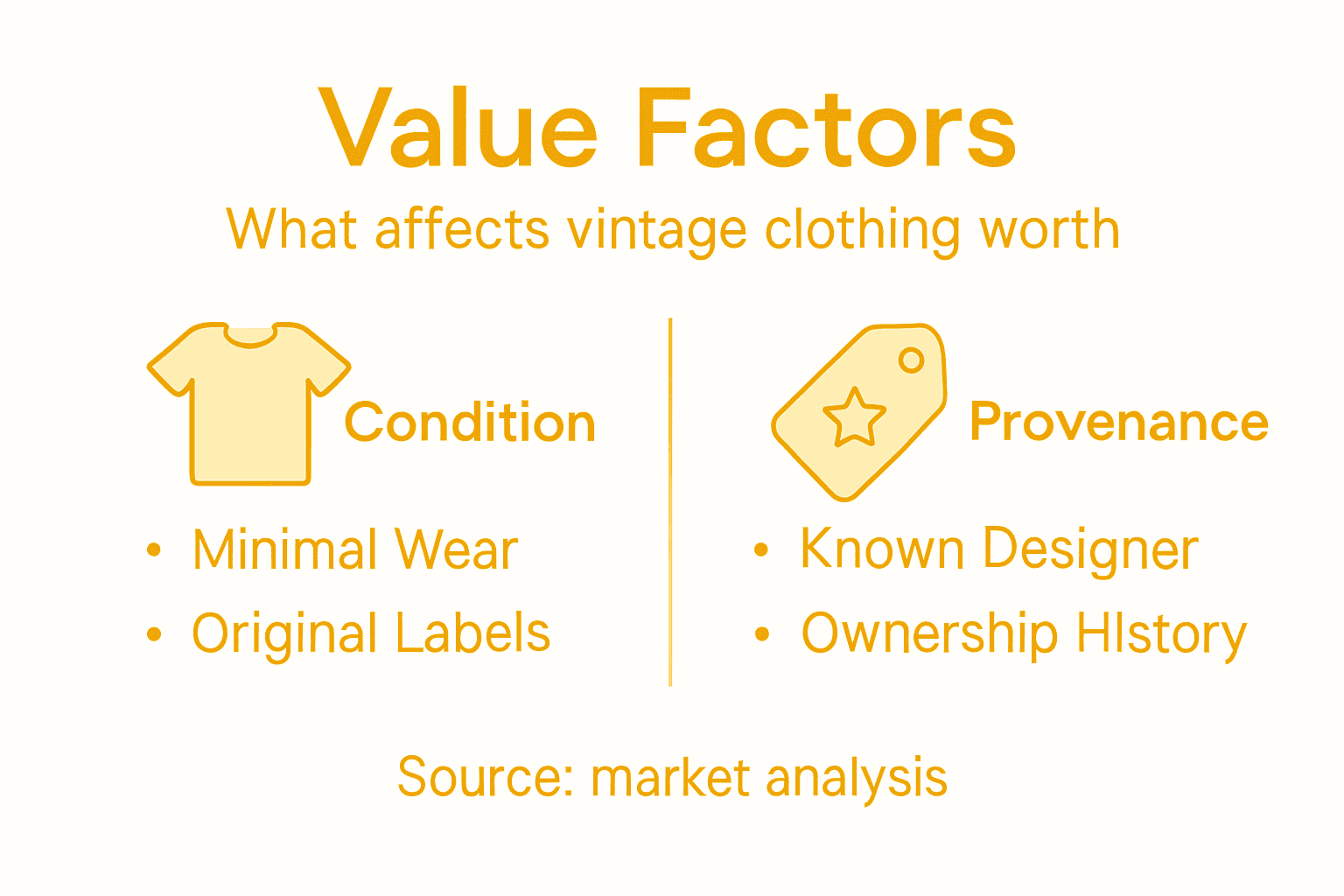 Infographic showing vintage clothing value factors