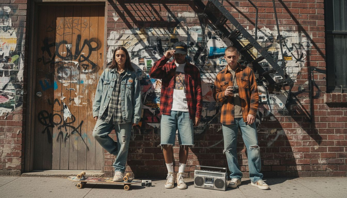 Group in 1990s street style outfits