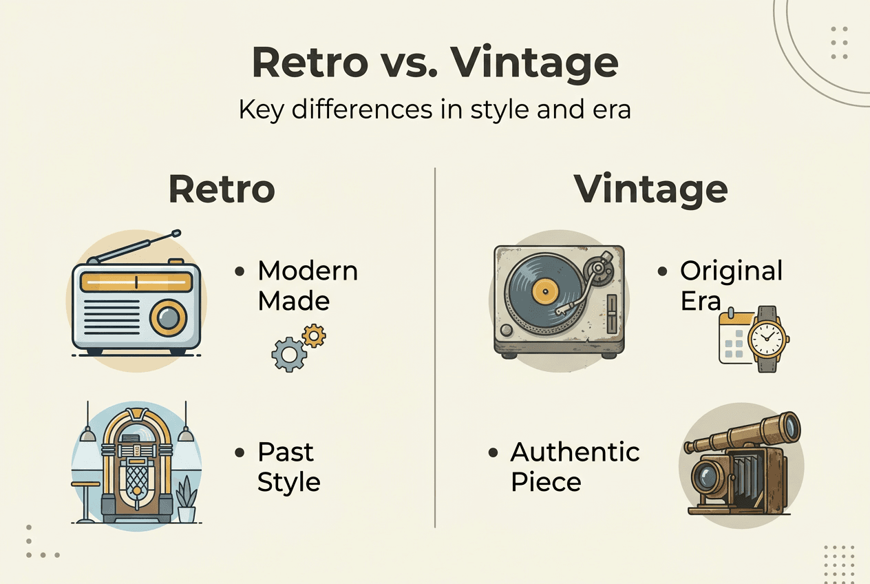 Infographic comparing retro and vintage items
