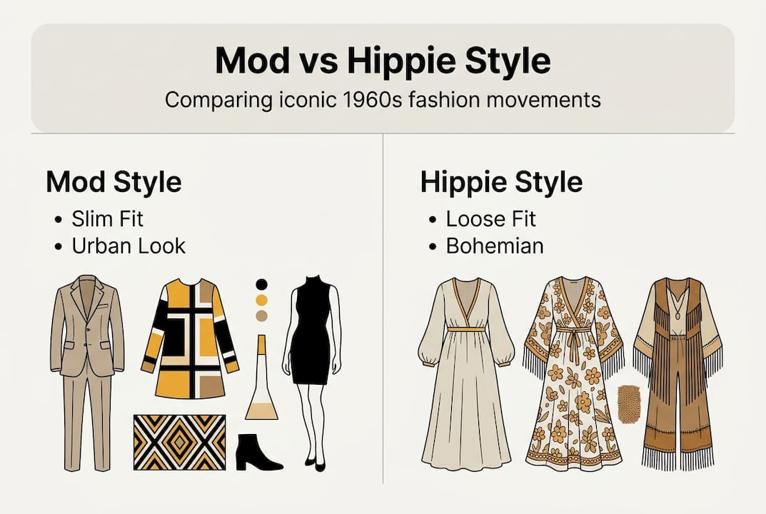 Infographic comparing mod and hippie styles
