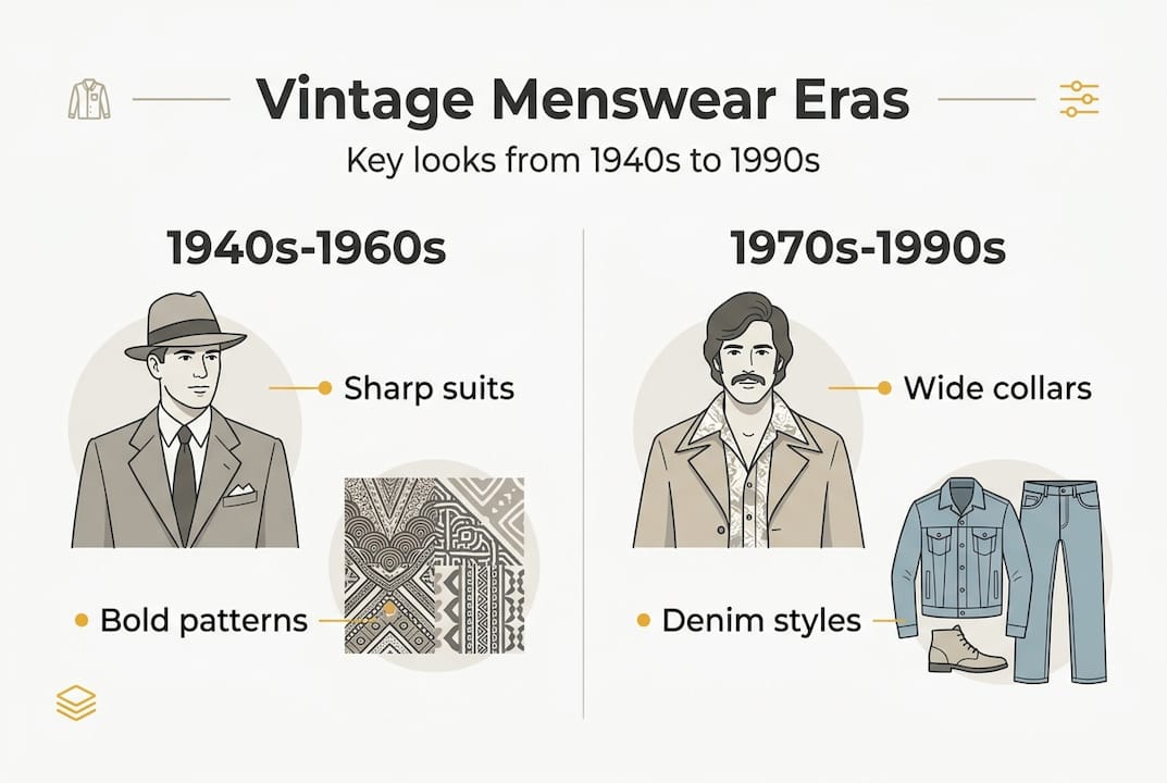 Infographic of vintage menswear eras and styles