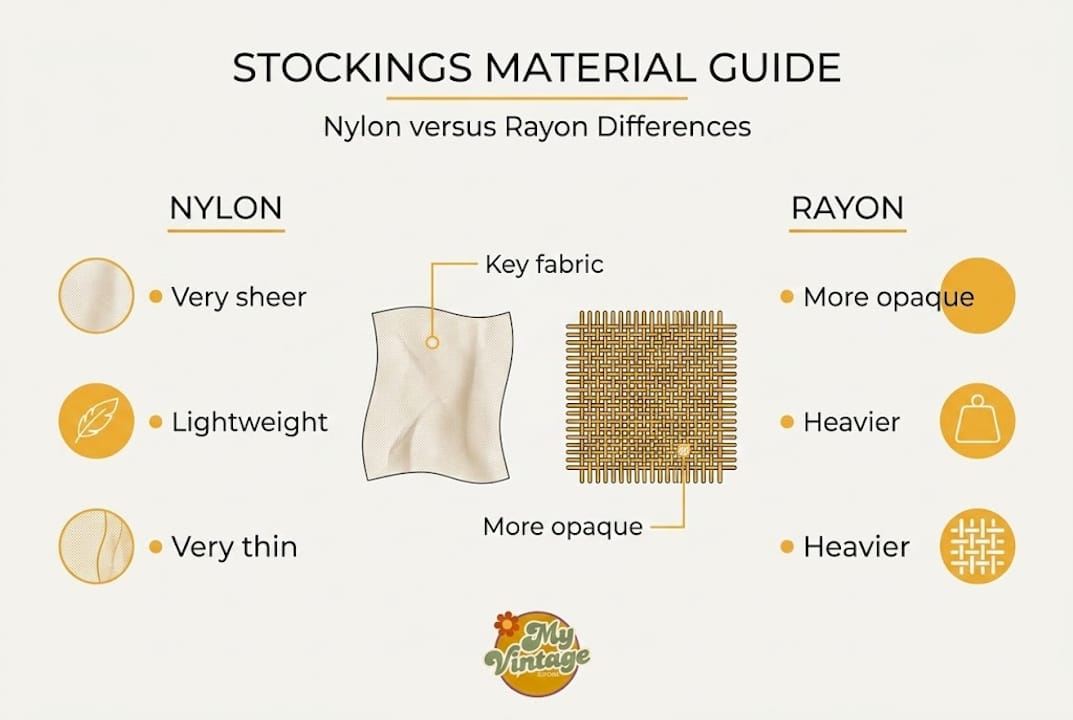 Infographic highlighting nylon and rayon stocking differences