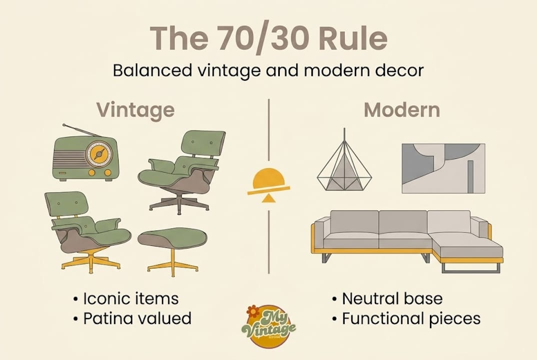Infographic showing vintage and modern decor mix
