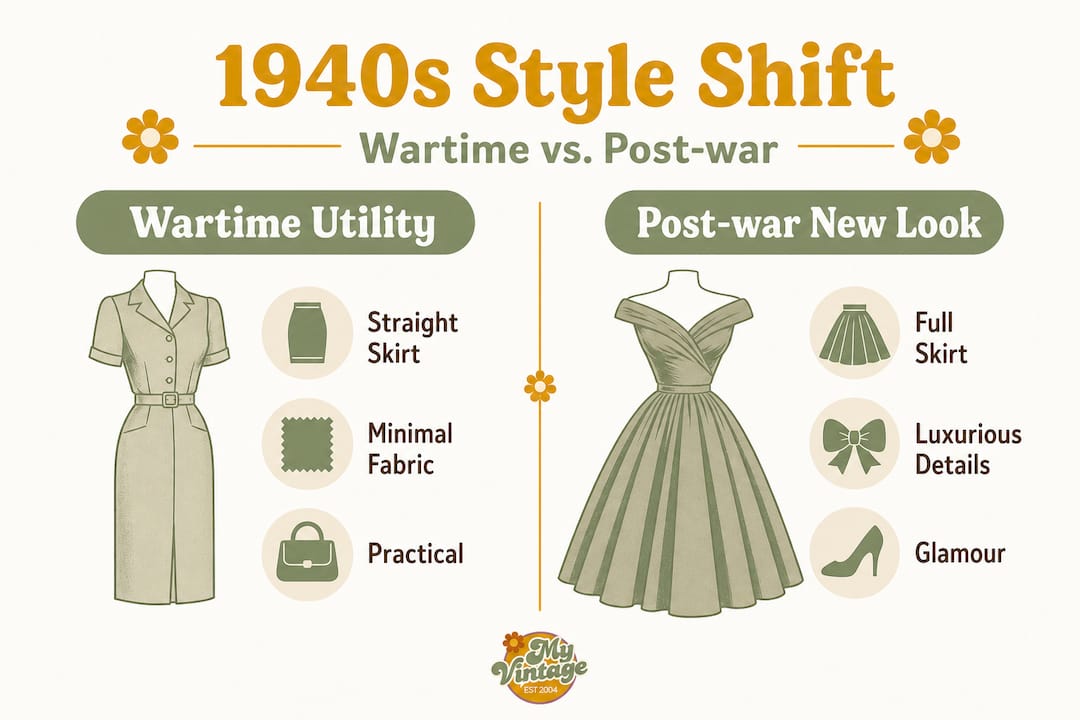 Infographic comparing wartime vs post-war 1940s style