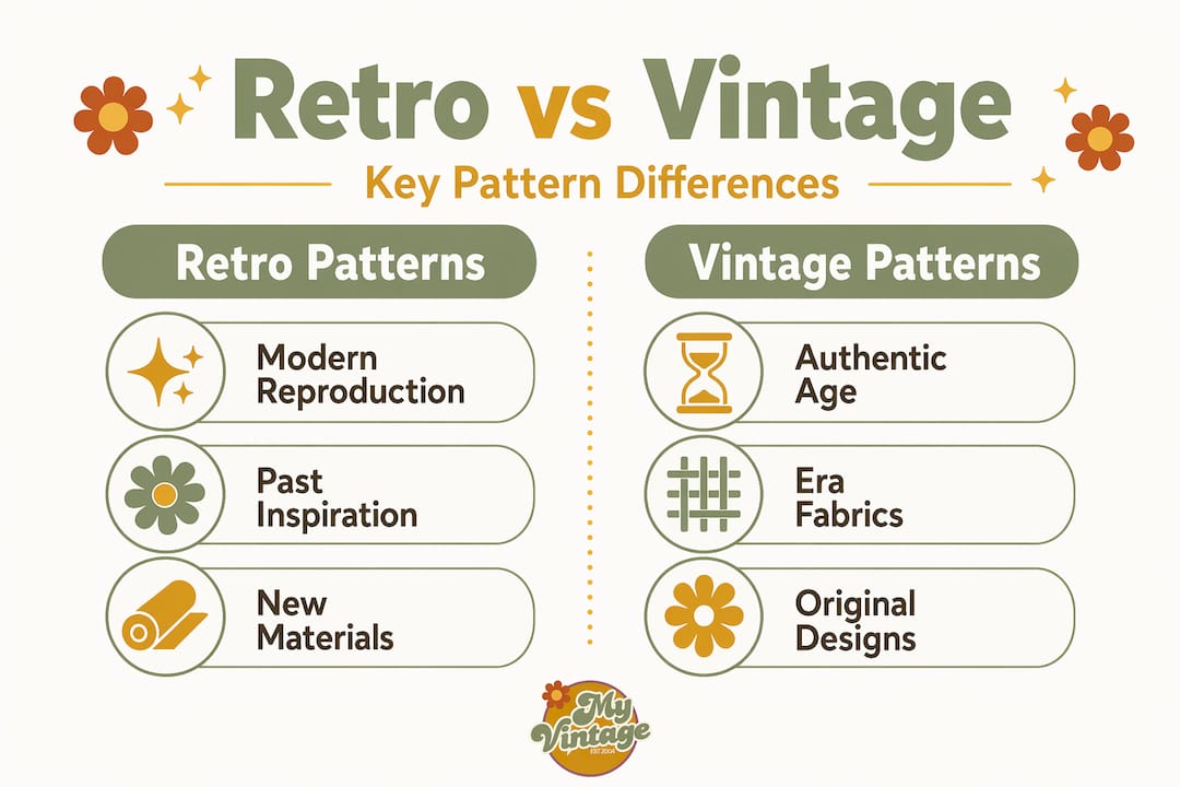 Infographic comparing retro and vintage pattern features