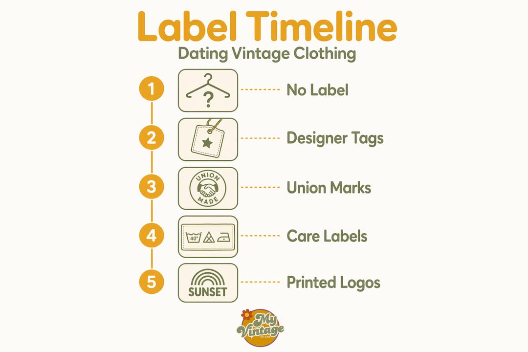 Infographic showing timeline of vintage clothing labels