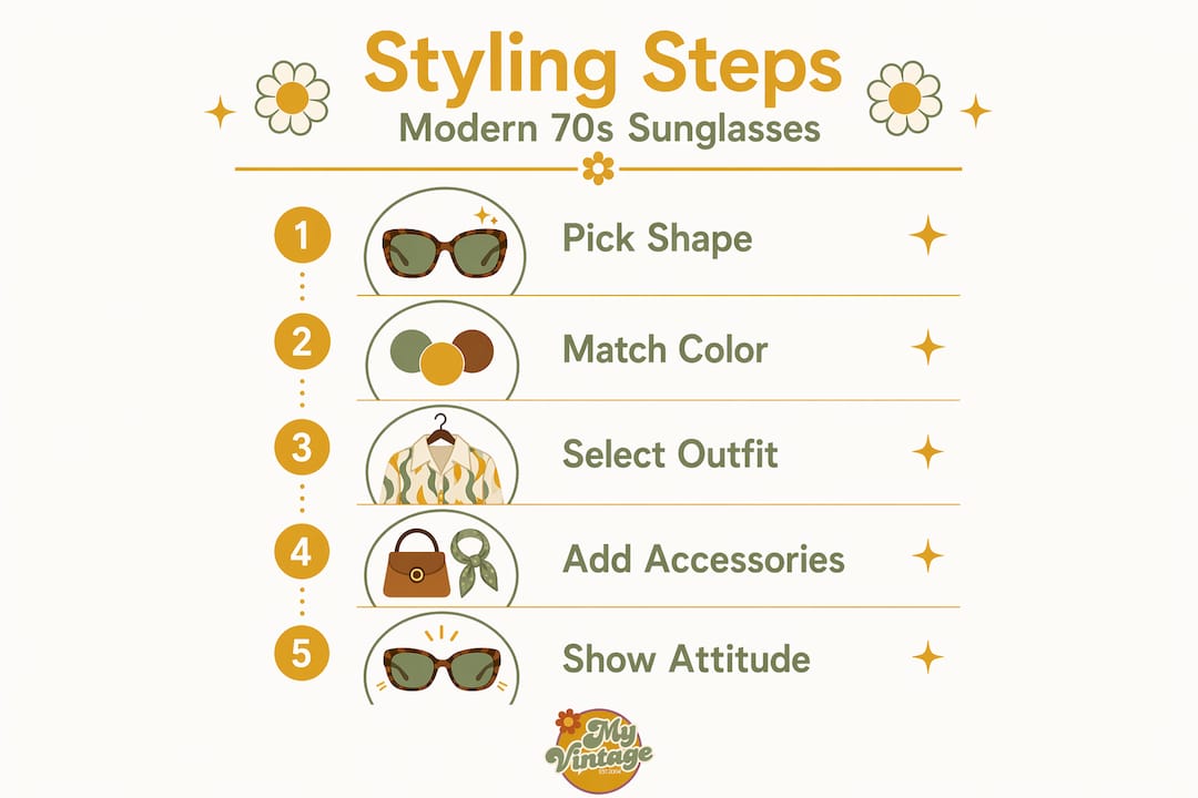 Infographic showing five steps to style retro sunglasses
