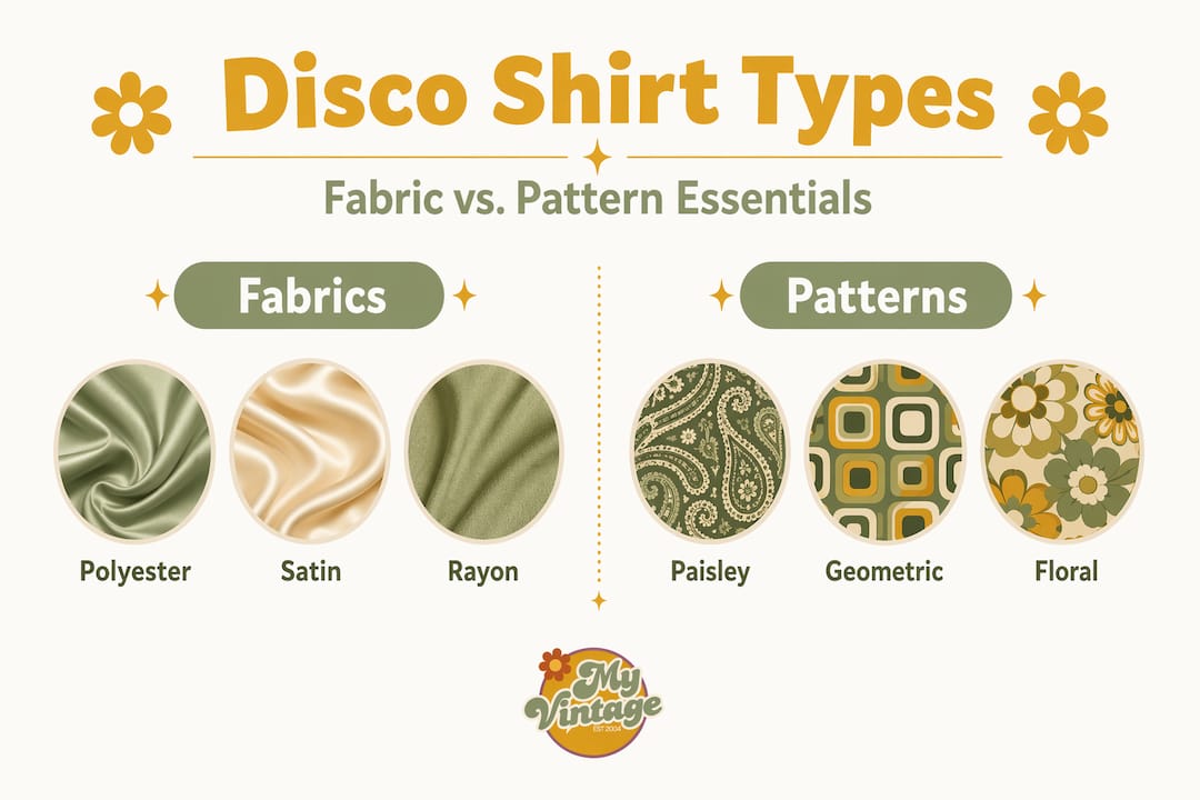 Infographic contrasting disco shirt fabrics and patterns