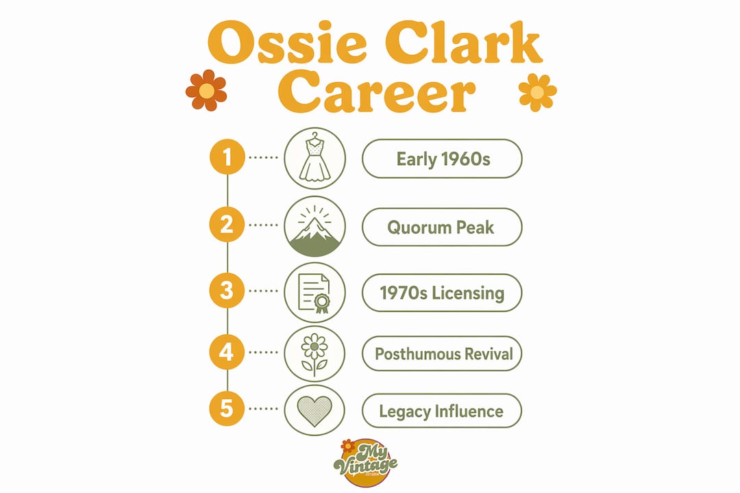 Infographic showing Ossie Clark career stages
