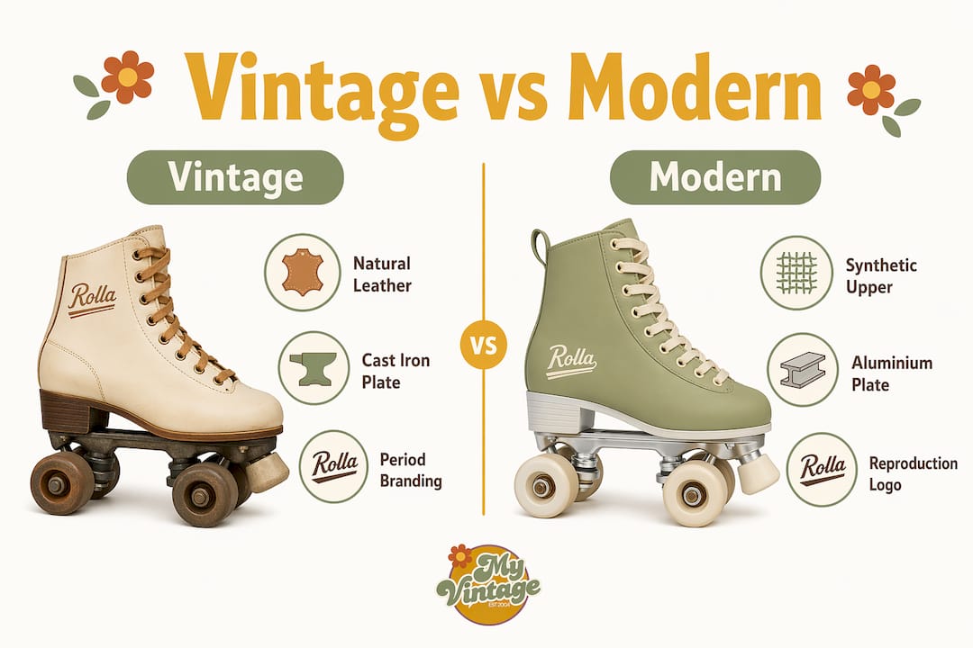 Infographic comparing vintage and modern rollerskates